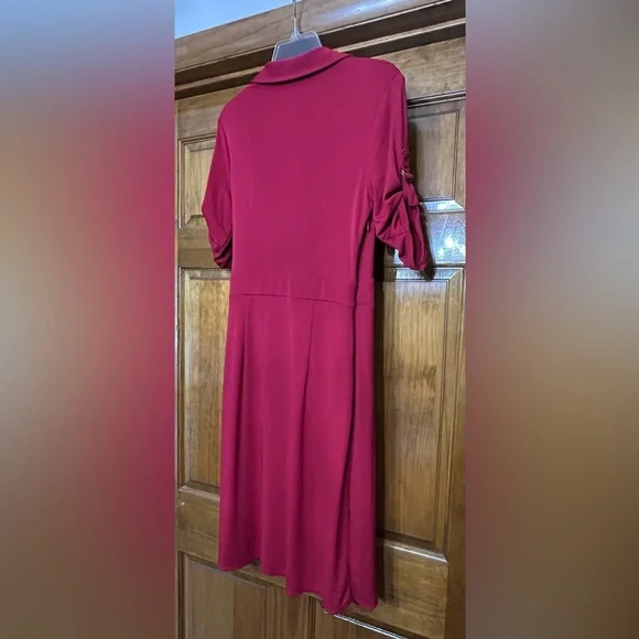 Ann Taylor LOFT Red Wrap Tie Front Short Sleeve Dress Sz 8 - Picture 2 of 8